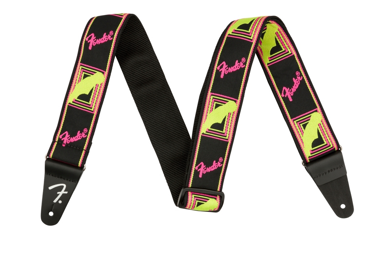 Fender NEON MONOGRAMMED STRAP Pink and Yellow【ギターストラップ 