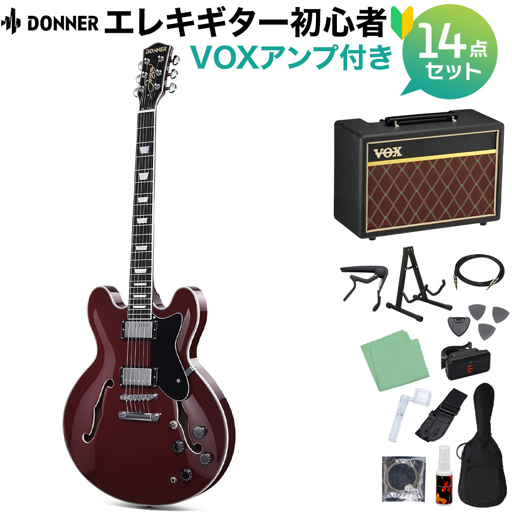 DONNER DJP-1000 Burgundy Red エレキギター初心者14点セット 【VOX