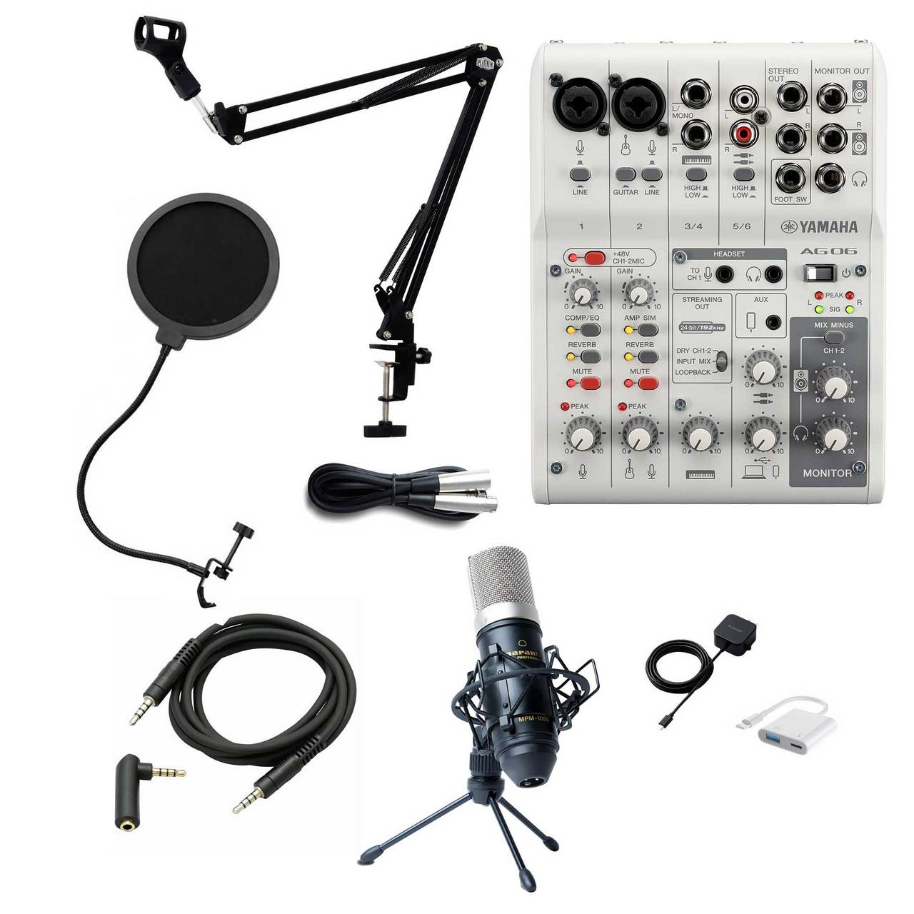 YAMAHA AG06MK2 iPhone配信セット AG06白×マイクスタンド黒