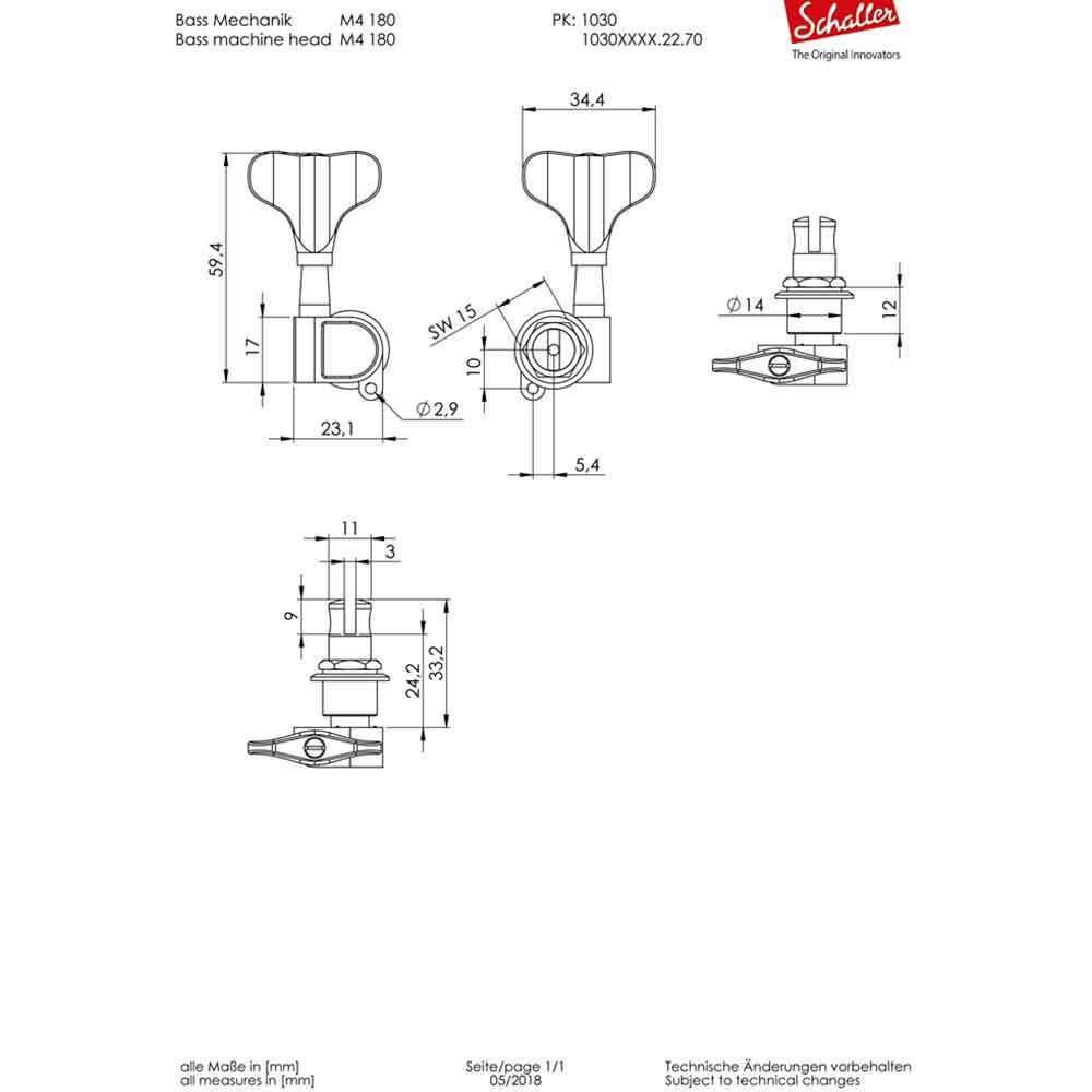 Schaller M4 180 Light BC 4L ベース用ペグ 4個セット（新品/送料無料