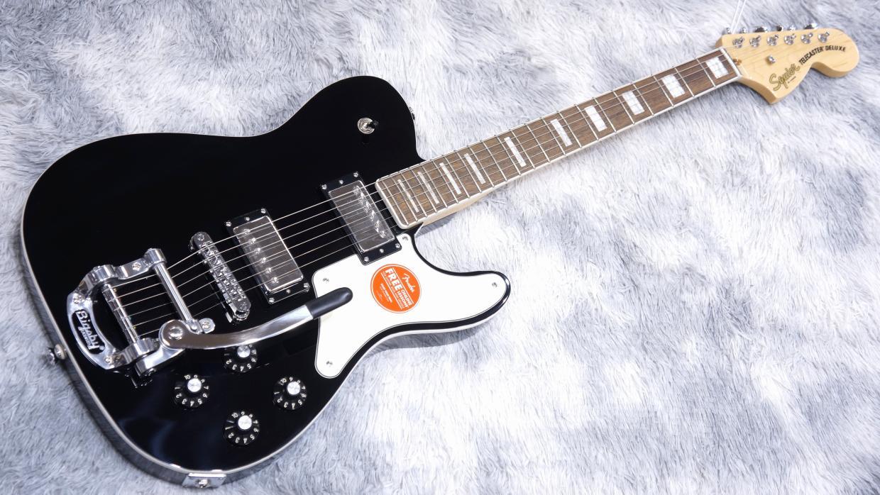 Squier by Fender Paranormal Troublemaker Telecaster Deluxe Bigsby, Parchment Pickguard, Black 사진 2