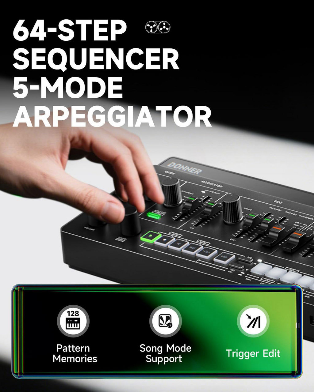 DONNER L1 シンセサイザー 64ステップ・シーケンサー搭載 アナログ