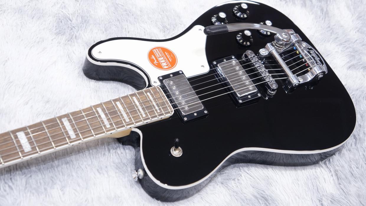 Squier by Fender Paranormal Troublemaker Telecaster Deluxe Bigsby, Parchment Pickguard, Black 사진 5