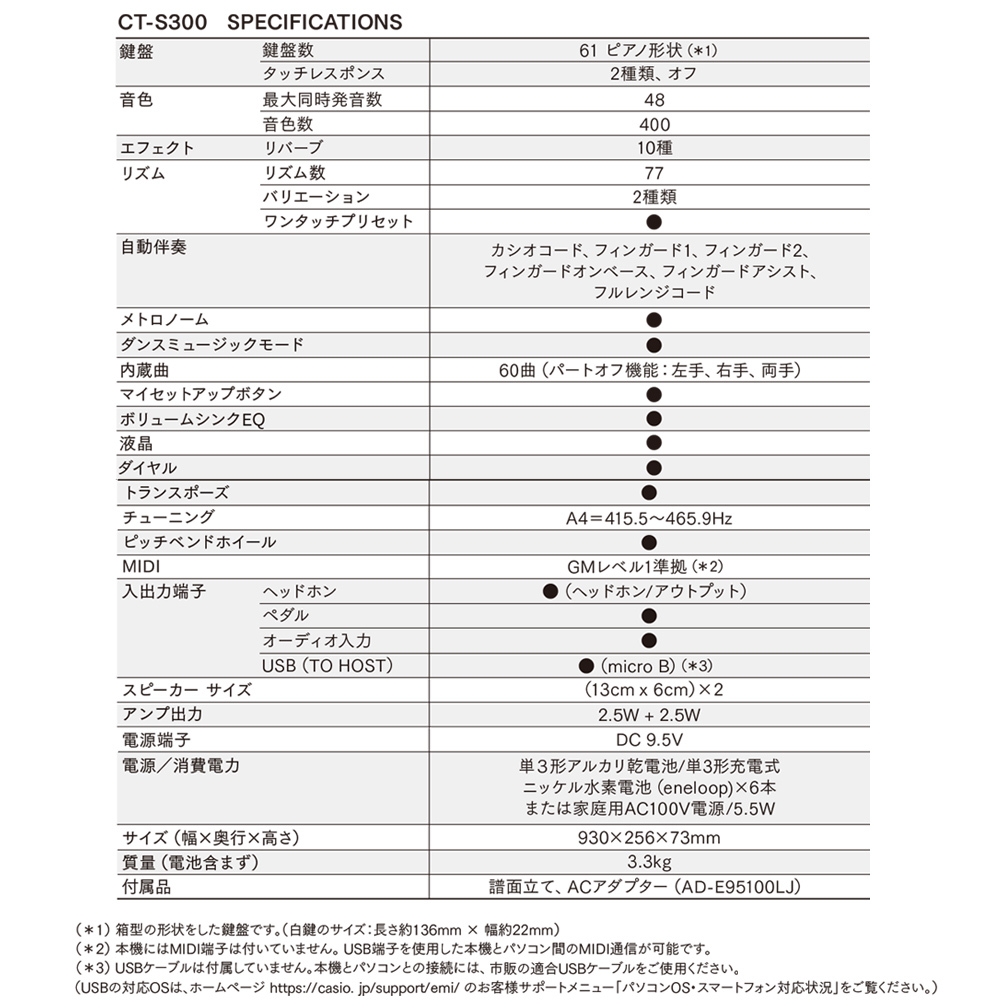 Casio Casiotone CT-S300(BK)【61鍵盤】【タッチレスポンス付き】【島村楽器限定モデル】（新品）【楽器検索デジマート】
