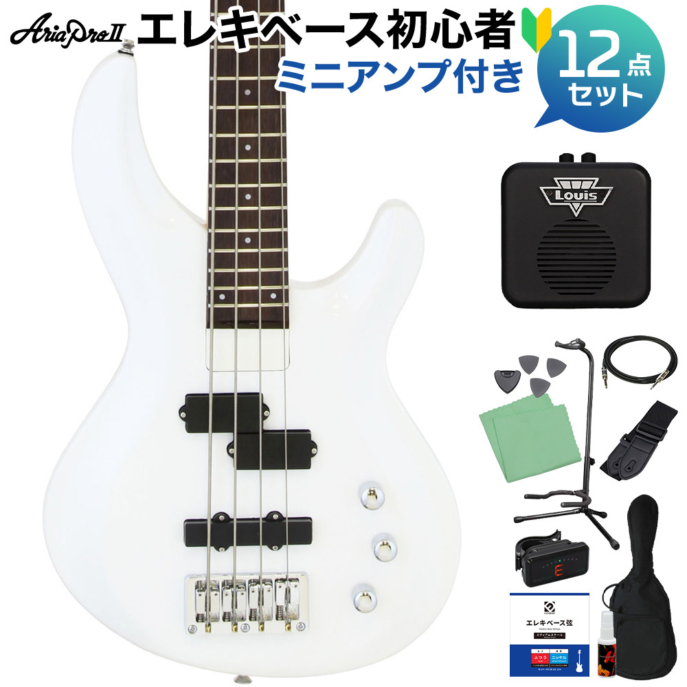 Aria Pro II IGB-STD PWH ベース初心者12点セット 【ミニアンプ付】 PJタイプ（新品/送料無料）【楽器検索デジマート】