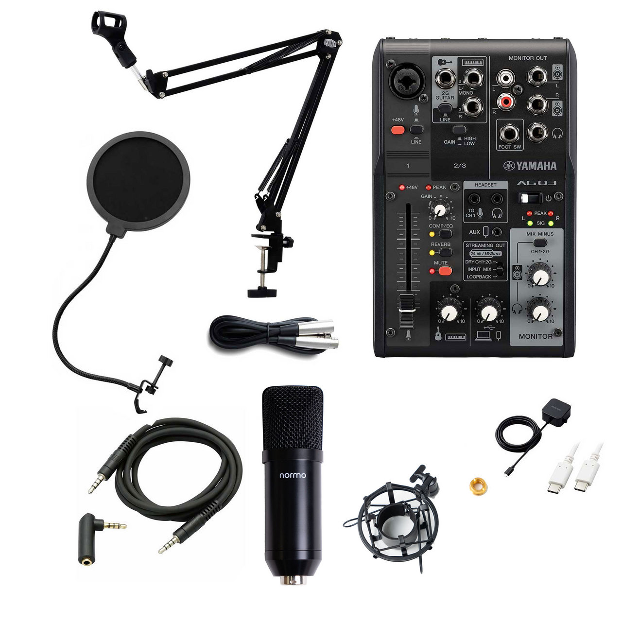 YAMAHA AG03MK2 iPhone配信セット AG03黒×スタンド黒 iPhone15以降(USB
