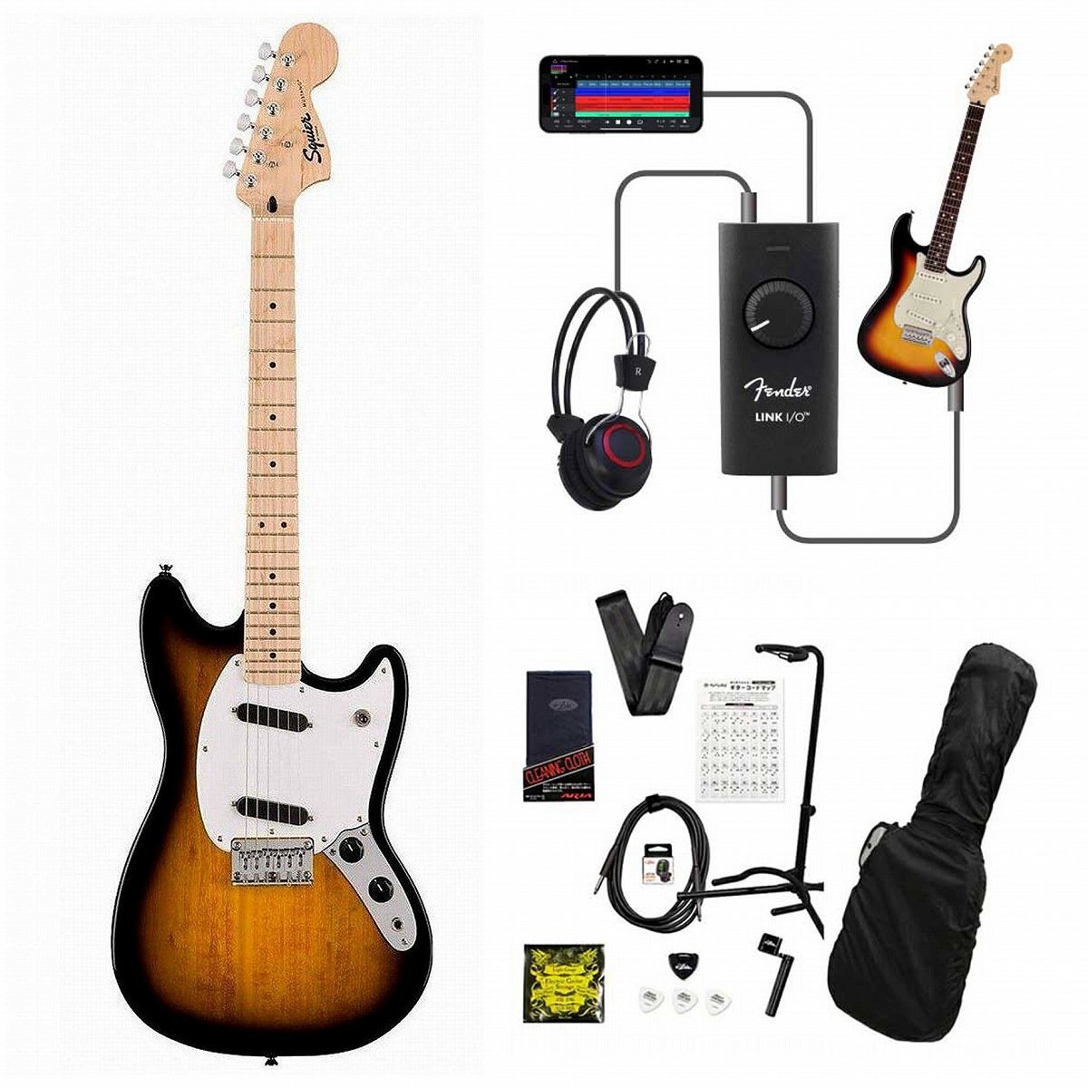 Squier by Fender Sonic Mustang Maple Fingerboard White Pickguard 2-Color Sunburst 録音＆セッションで上達！Fender Lin