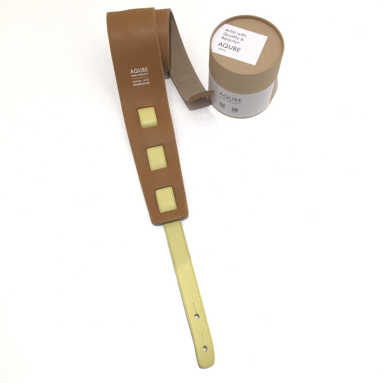AQUBE STANDARD・M (Camel&Yellow)【ハンドメイド本革ストラップ
