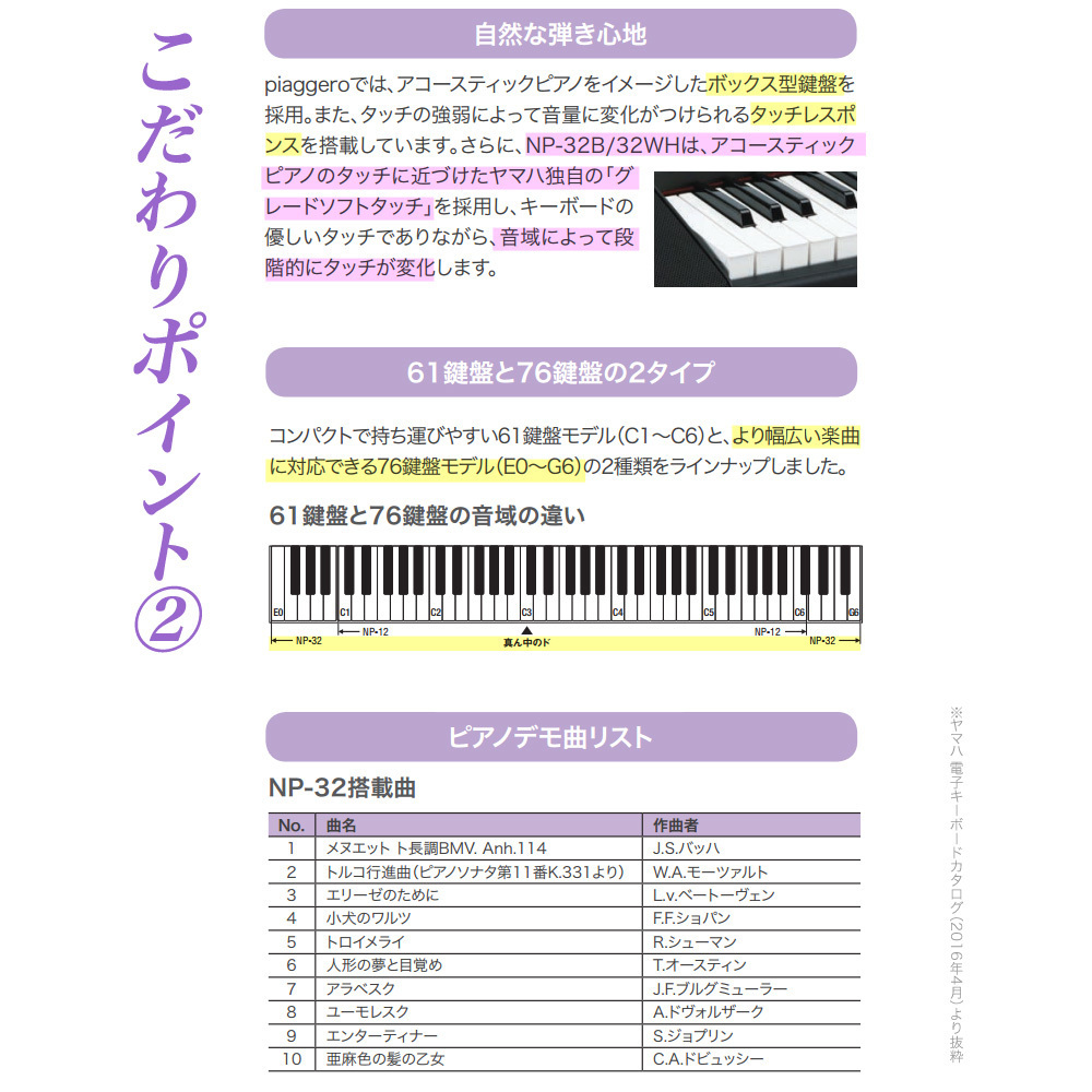 YAMAHA ヤマハ キーボード NP-32WH ホワイト 76鍵盤 Piaggero