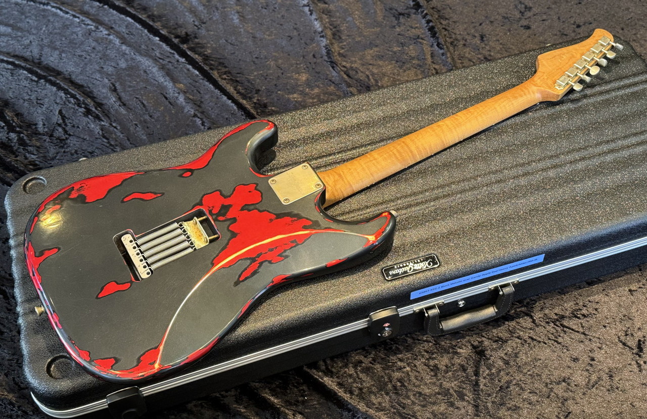 Xotic XSC-2 Black Metallic over Candy Apple Red, Heavy Aged #3897