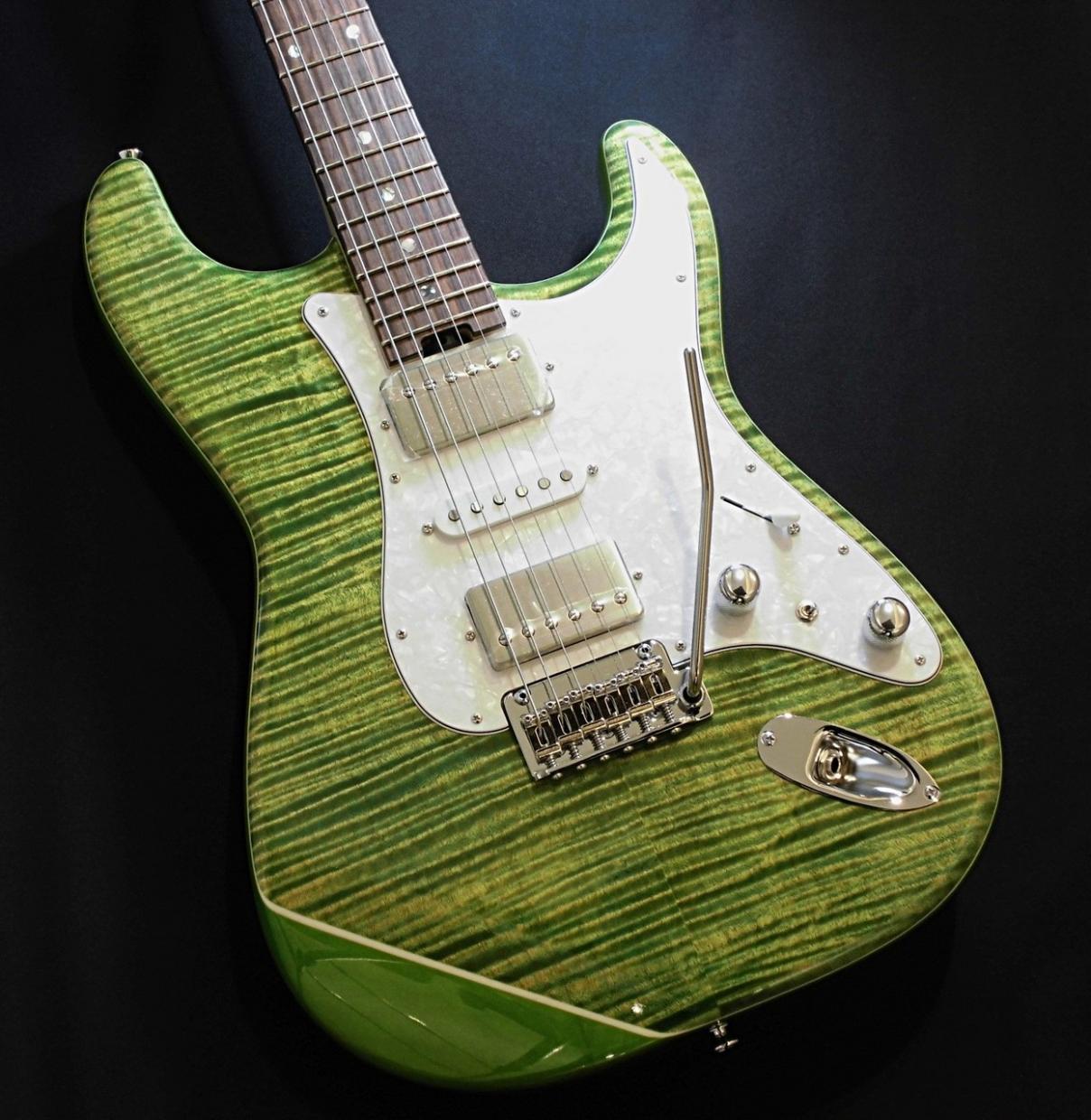 Kz Guitar Works Kz ST Trad 22 HSH9 Flamed Maple Top / Yellow Green