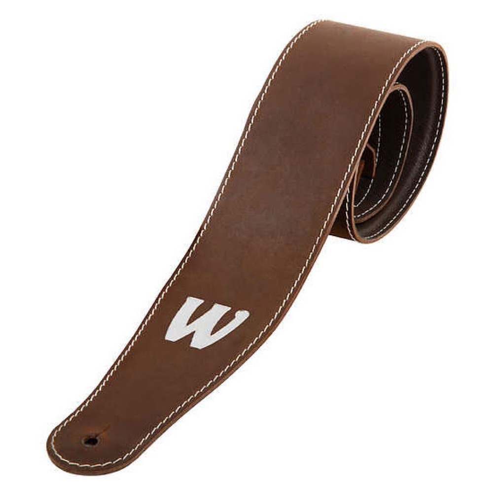 Warwick Teambuilt Genuine Leather Bass Strap Brown Silver Embossing ベースストラップ