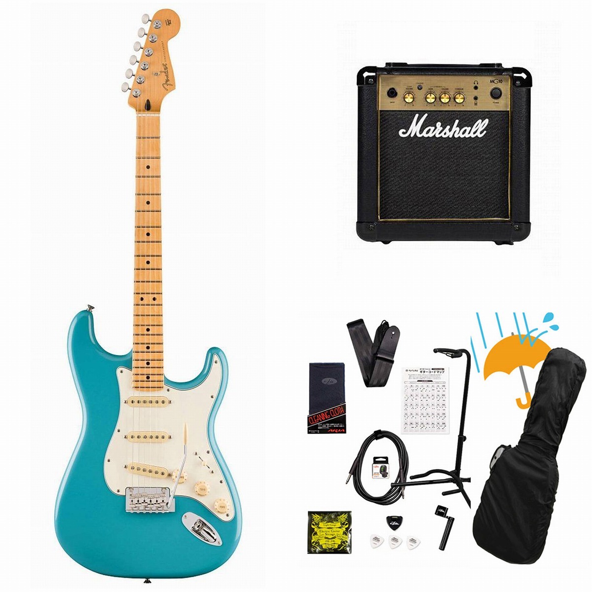 Fender Player II Stratocaster Maple FB Aquatone Blue Marshall MG10 