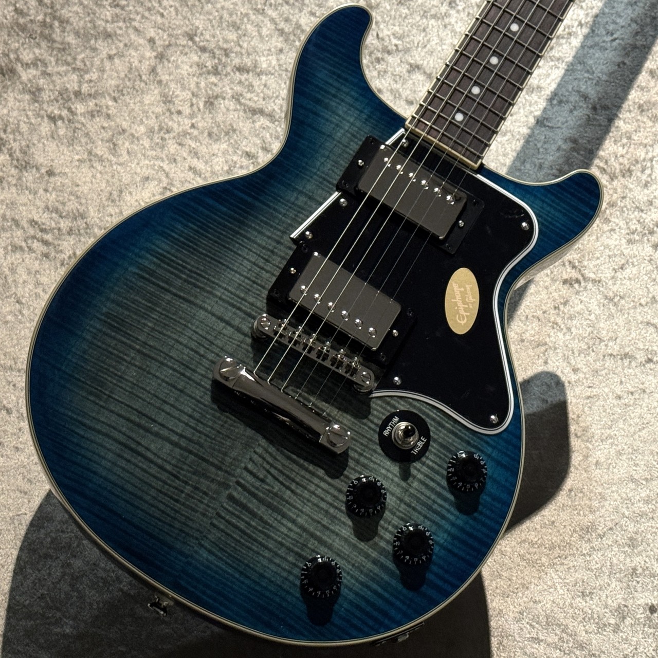 値下げ中・青のレスポール【送料無料】+付属パーツ有り Epiphone Les Paul Special Double Cut Figured ~Ocean water