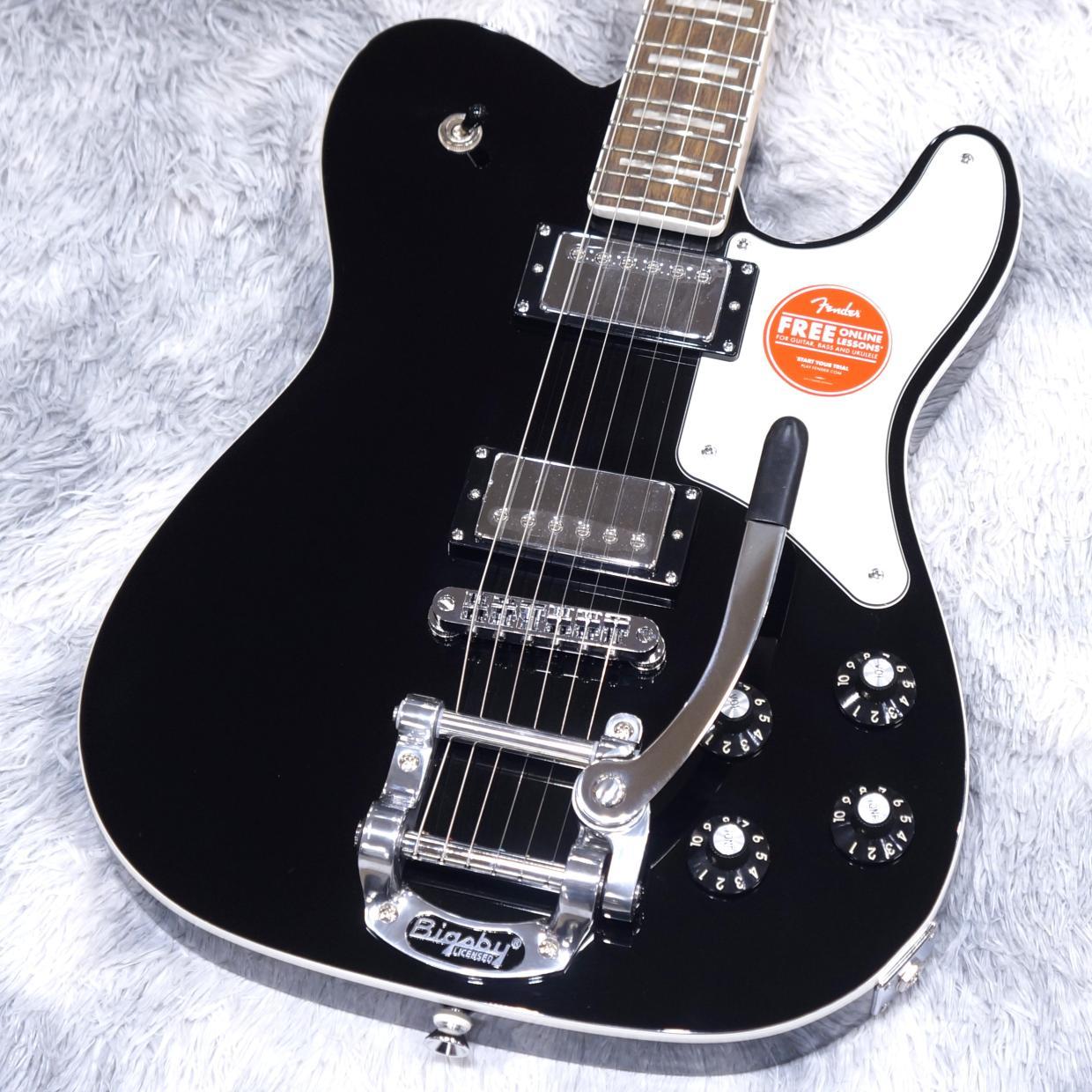 Squier by Fender Paranormal Troublemaker Telecaster Deluxe Bigsby, Parchment Pickguard, Black