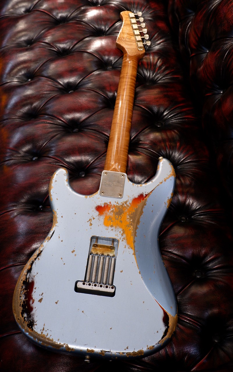 Xotic XSC-2 5A Grade Flame Maple Neck Heavy Aged ~Ice Blue on 3TS