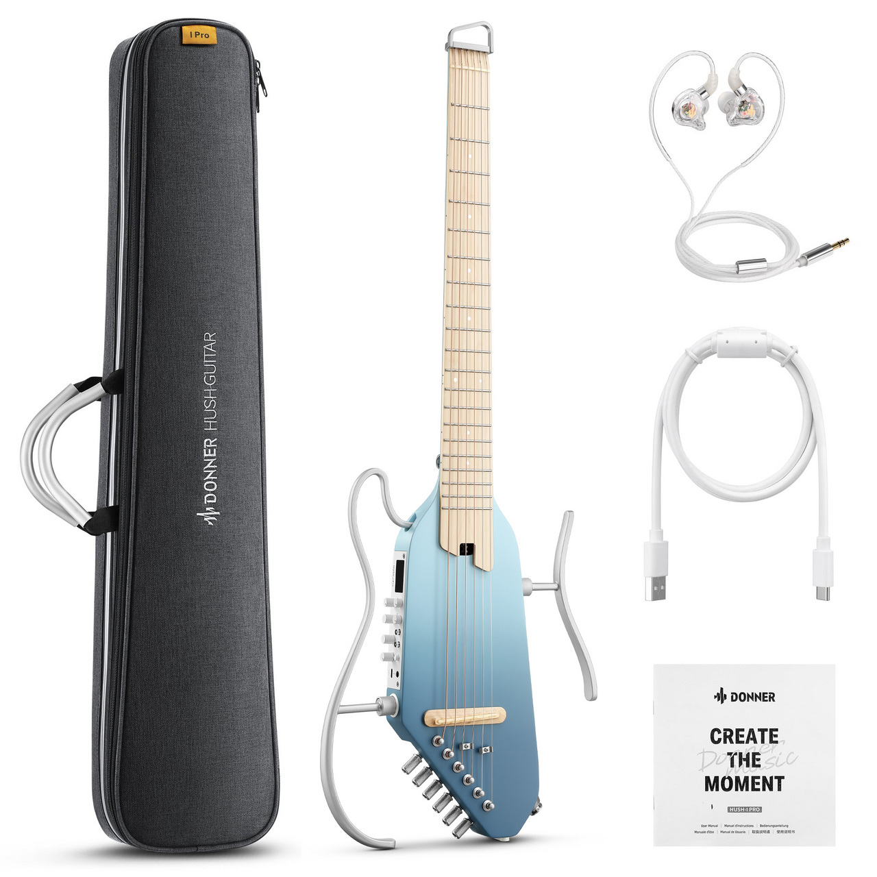 DONNER HUSH-I Pro ハワイアンブルー サイレントアコースティック