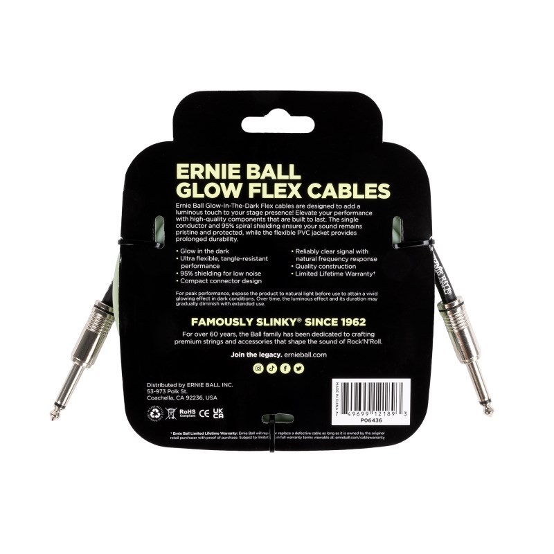 ERNIE BALL Flex Cable 10ft S/S (Glow In Dark) [#6436]（新品）【楽器検索デジマート】