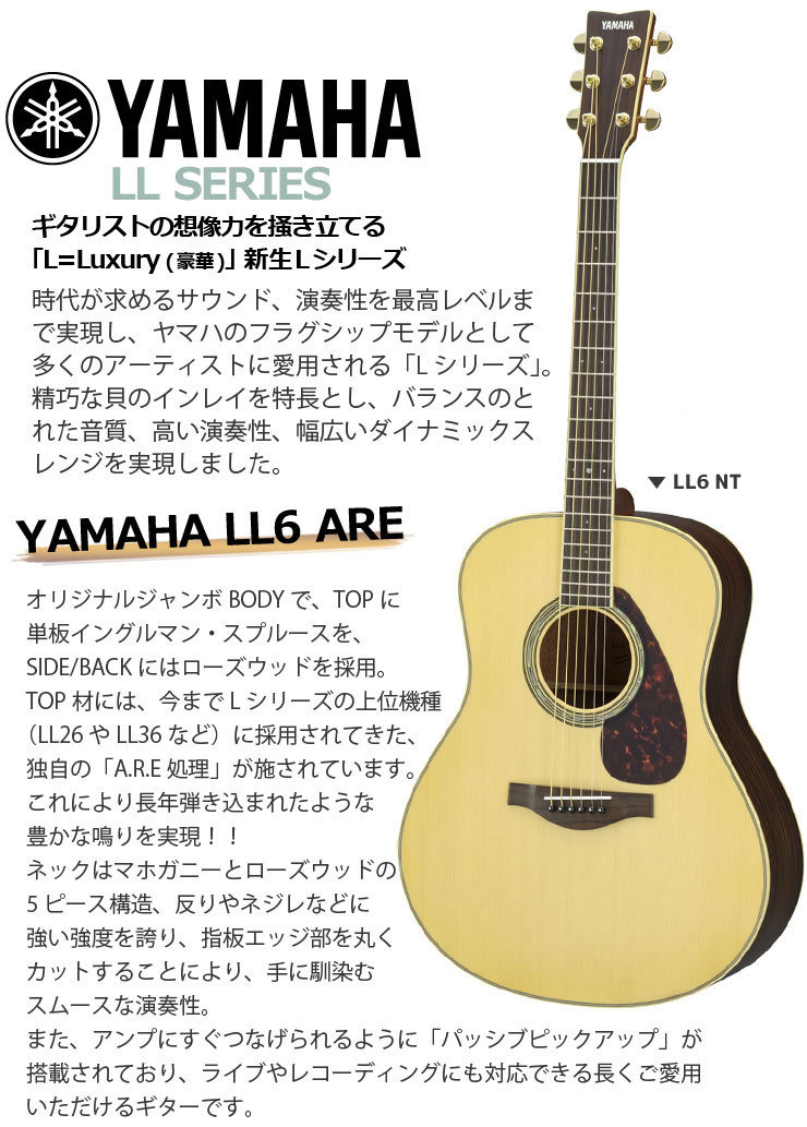 YAMAHA LL6 ARE NT フォークギター アコギ LL6ARE LL-6 入門 【WEBSHOP