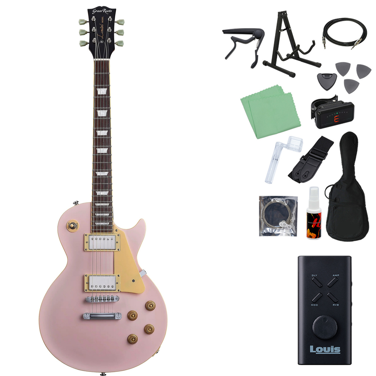 GrassRoots G-LP-STD エレキギター初心者14点セット 【ヘッドホン