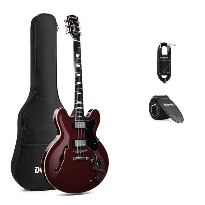DONNER DJP-1000 Burgundy Red エレキギター セミアコギター ケース