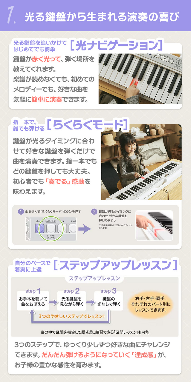 Casio LK-330 光ナビゲーションキーボード 61鍵盤 白スタンド・白イス