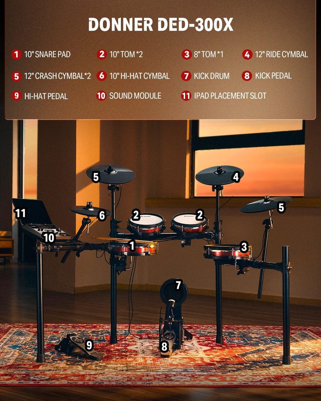 DONNER DED-300X 電子ドラムセット 4シンバル オールメッシュ