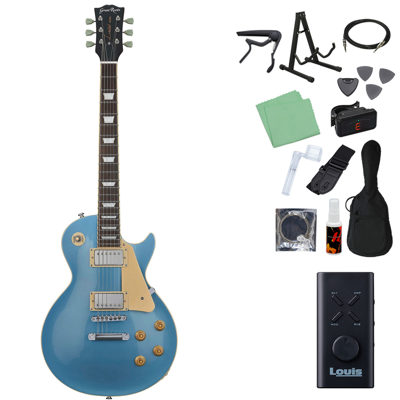 GrassRoots G-LP-STD エレキギター初心者14点セット 【ヘッドホン