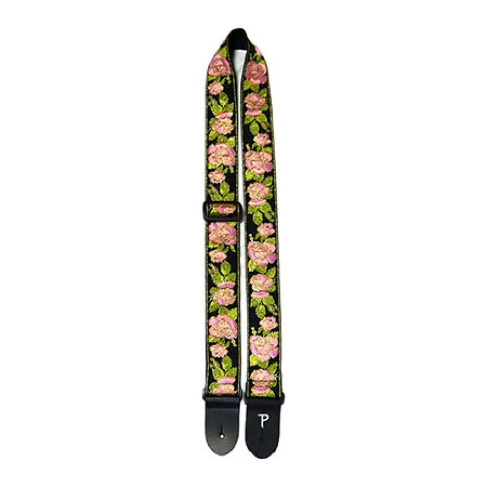 Perri's ペリーズ TWS-7250 2インチ Pink and Black Flower Pattern Jacquard Guitar Strap ギターストラップ