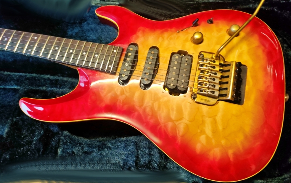 期間限定特価品‼️美品❣️希少名機❣️90sビンテージARIA ProⅡ DX 虎杢❣️ Aria Pro II EX-850 BLK 税込販売価格 ￥52,800- 中古 ジャパン