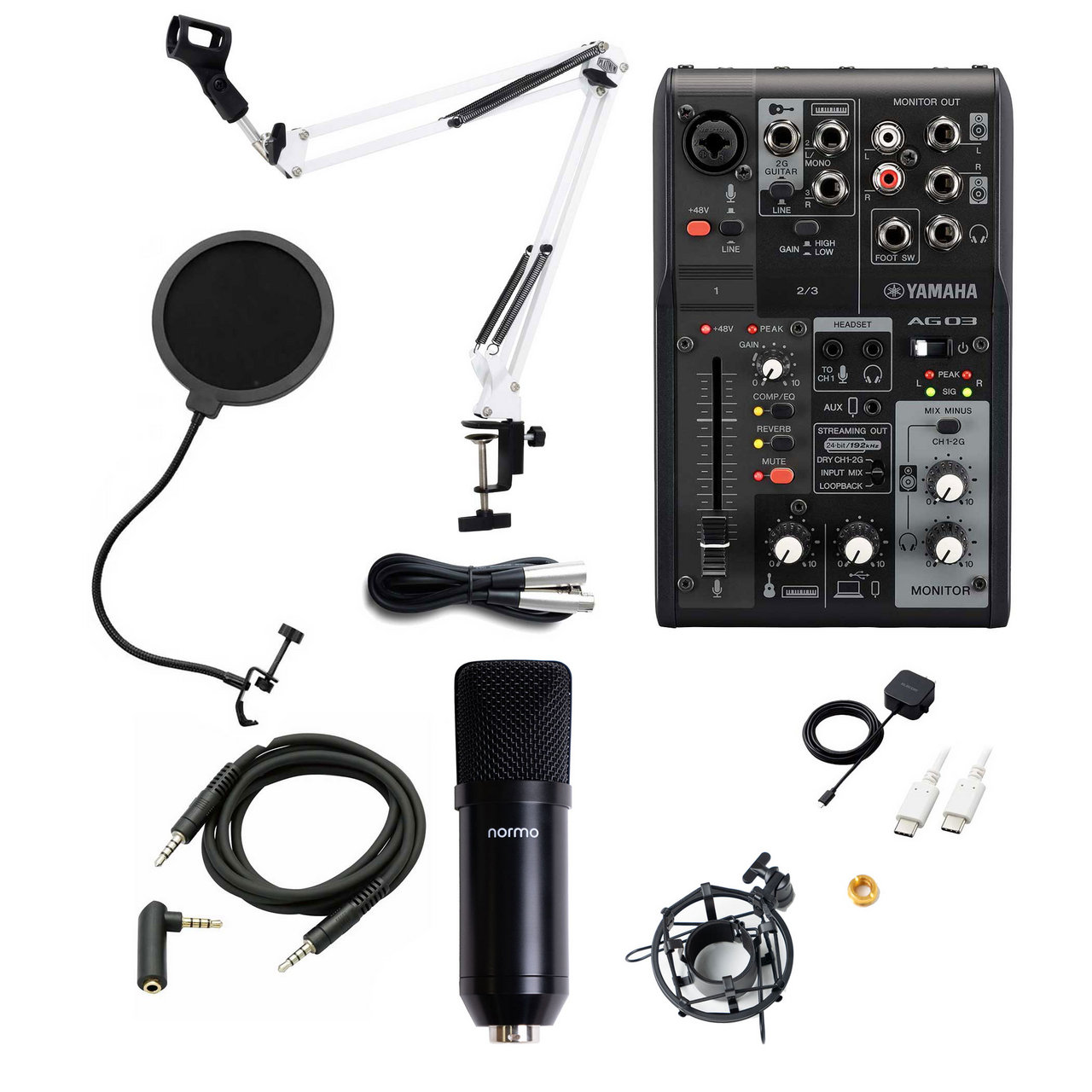 YAMAHA AG03MK2 iPhone配信セット AG03黒×スタンド白 iPhone15以降(USB