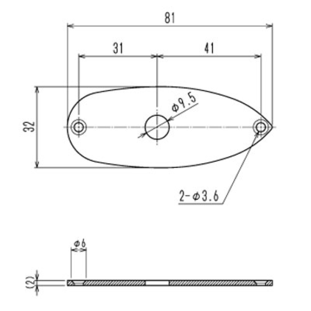 Montreux Flat Jackplate for Strat Chrome No.9510 ジャックプレート