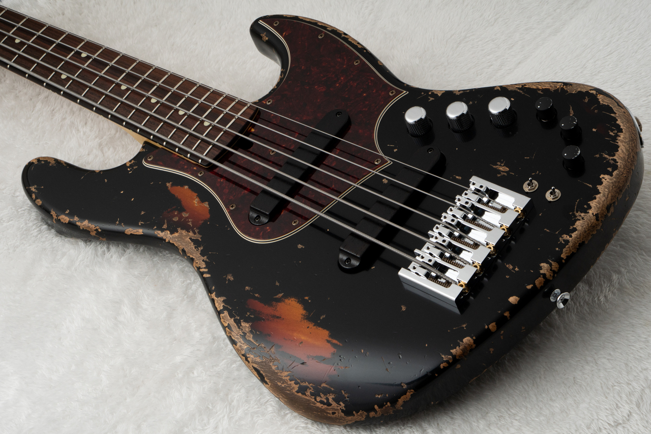 Xotic XJ-1T 5st Heavy Aged -Black over 3Tone Burst / Matching Head