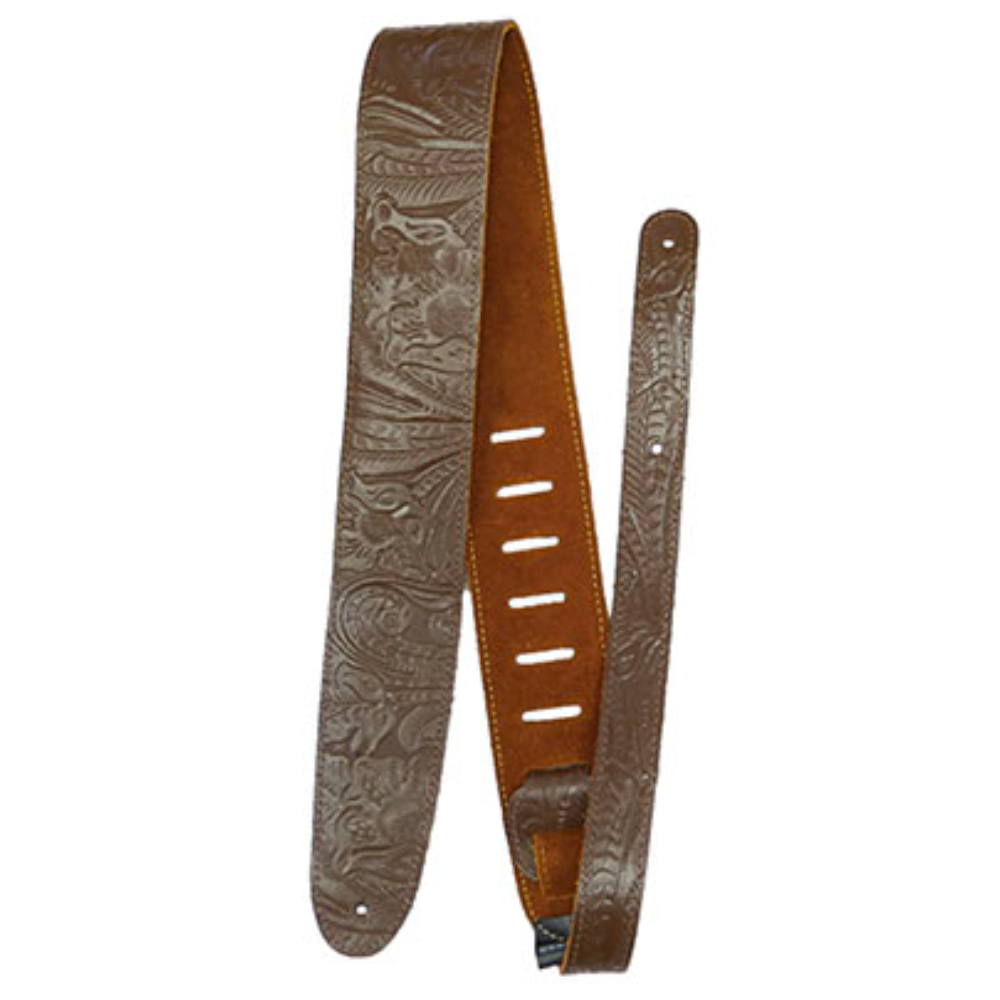 Perri's ペリーズ P25W-571 WESTERN FLW BROWN ブラウン LEATHER 革 ギターストラップ