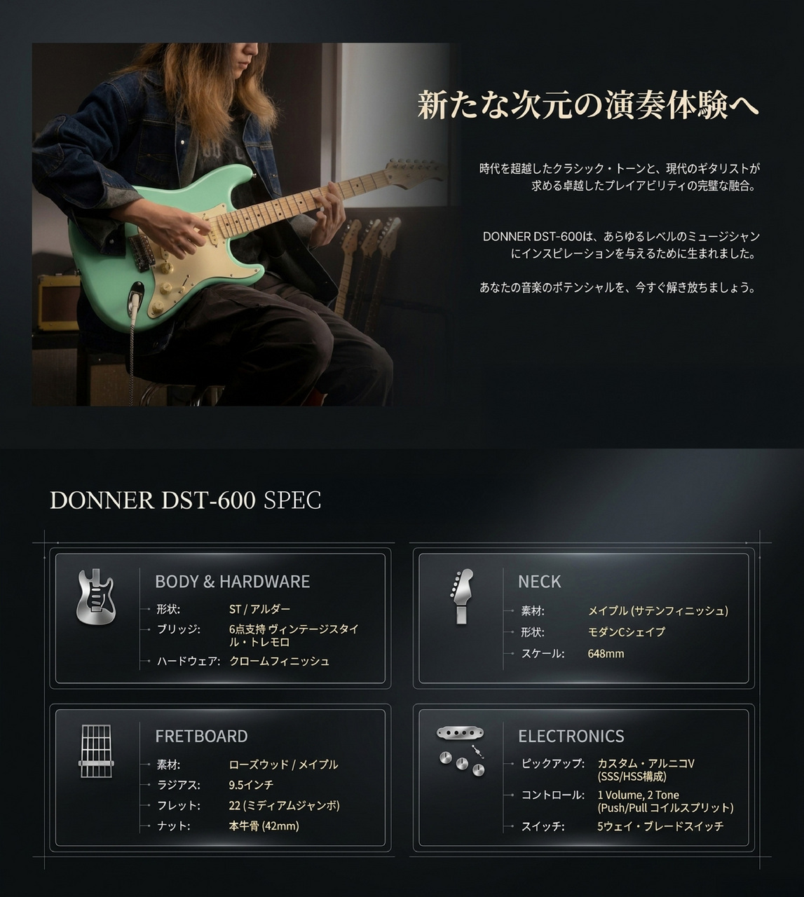 DONNER DST-600 サンバースト エレキギター ストラトキャスタータイプ