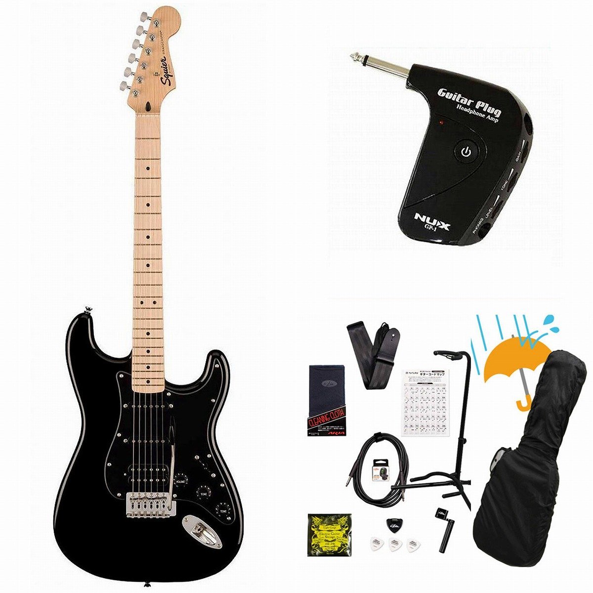 Squier by Fender Sonic Stratocaster HSS Maple FB BK PG Black
