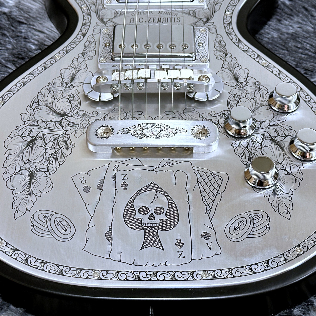 zemaitis24様 Zemaitis MFG-AC-24 Aces & Eights Black -Metal Front-【アウトレット