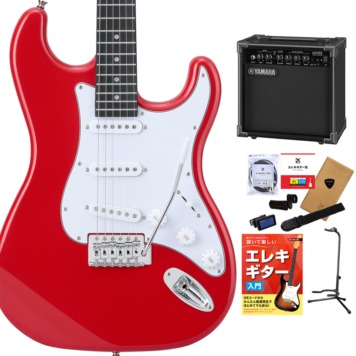 BUSKER'S エレキギター 赤 BUSKER'S BST-Standard 初心者セット ヤマハアンプ付 RED