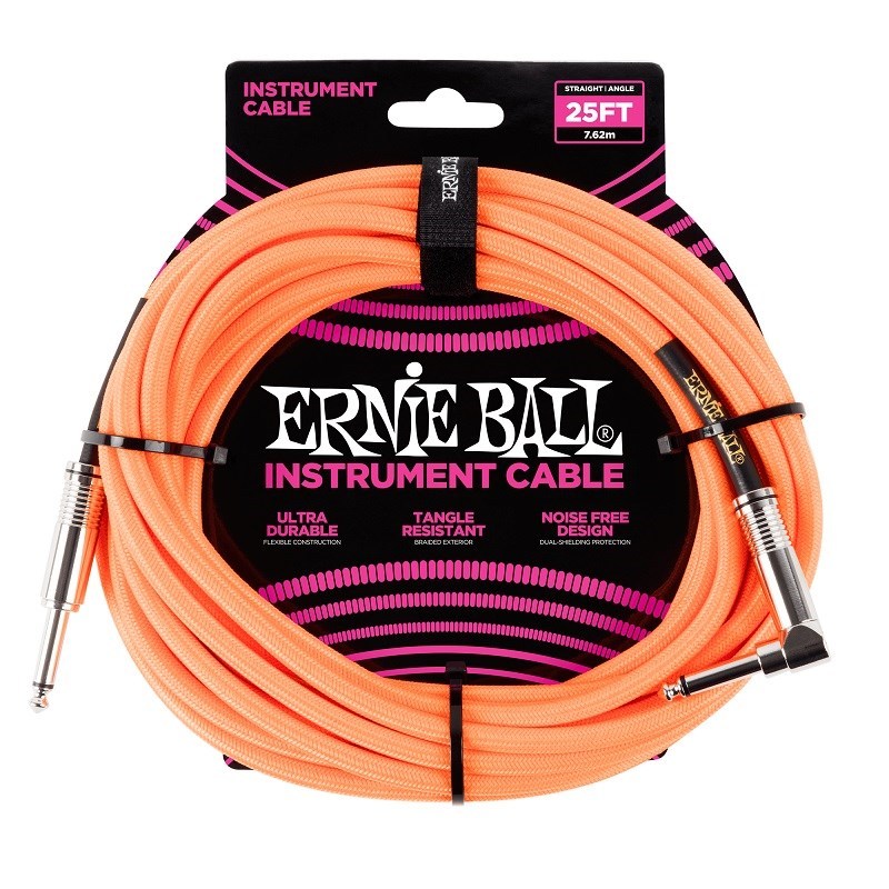 ERNIE BALL Braided Instrument Cable 25ft S/L (Neon Orange) [#6067 ]（新品）【楽器検索デジマート】
