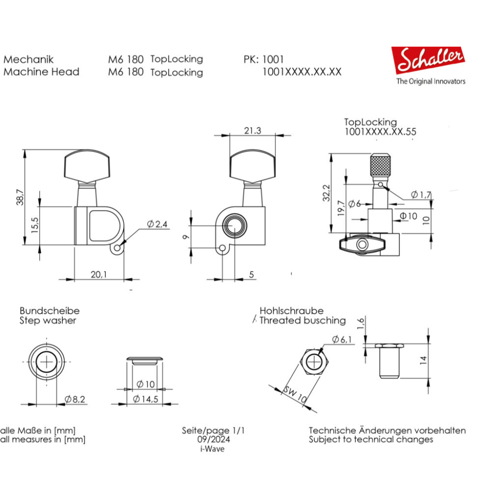 Schaller M6 180 TopLocking GO 3L3R Machine Heads ギター用ペグ 6個