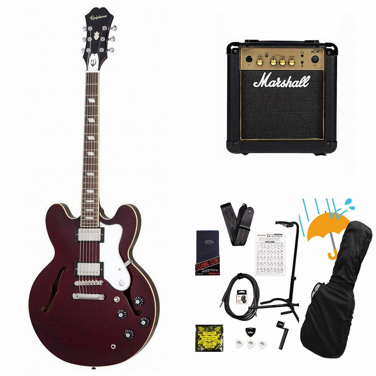 Epiphone Noel Gallagher Riviera Dark Wine Red Marshall MG10アンプ