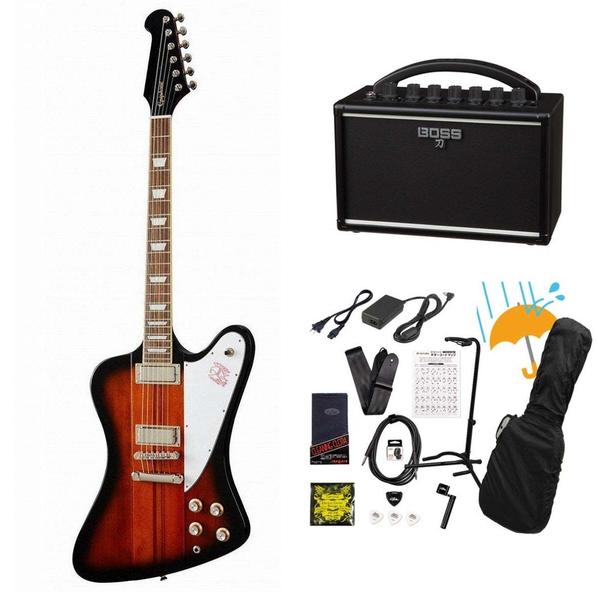 Epiphone Inspired by Gibson Firebird Vintage Sunburst (VS) BOSS KATANA MINI アンプ付き13点セット！