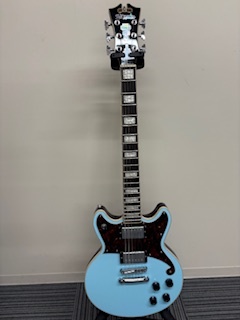 D'Angelico Premier Brighton Sky Blue Top, Natural Mahogany Back