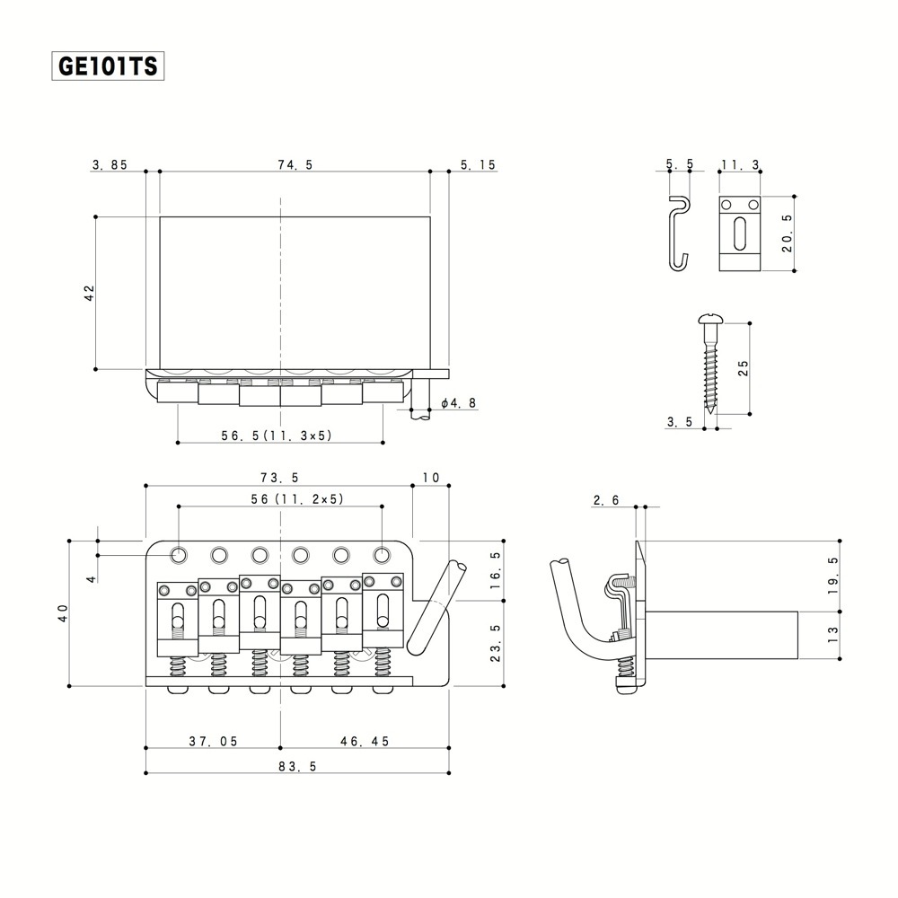 GOTOH ゴトー GE101TS-C ギター用トレモロユニット クローム 6点止め