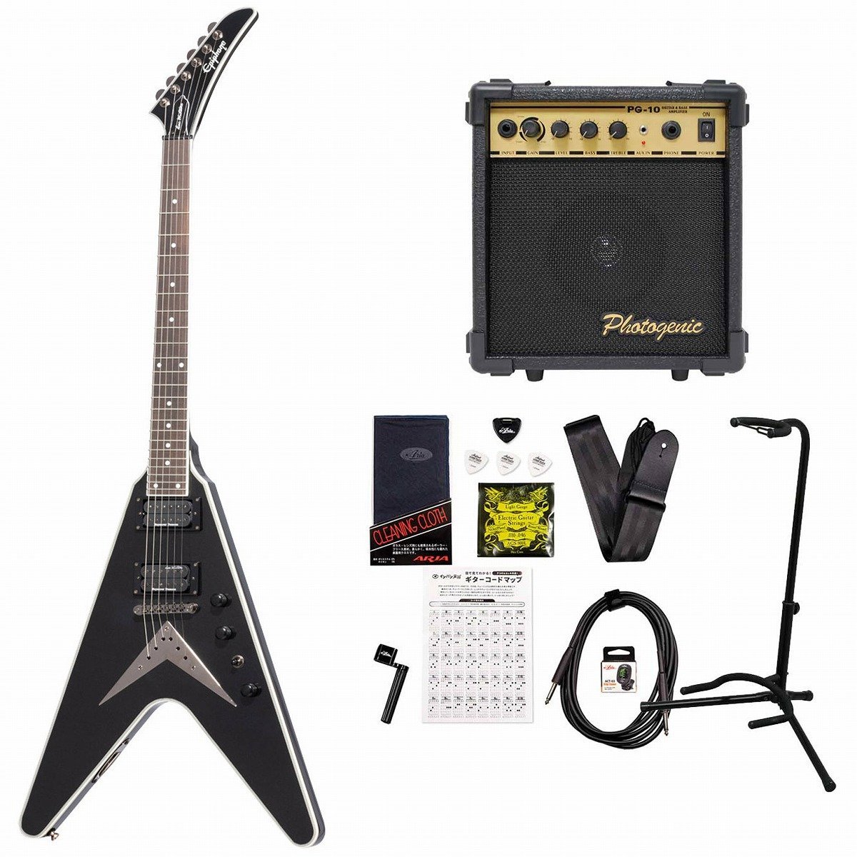 Epiphone Dave Mustaine Flying V Custom Black Metallic デイヴ ムステイン  PG-10アンプ付属エレキギター初心者セッ（新品/送料無料）【楽器検索デジマート】