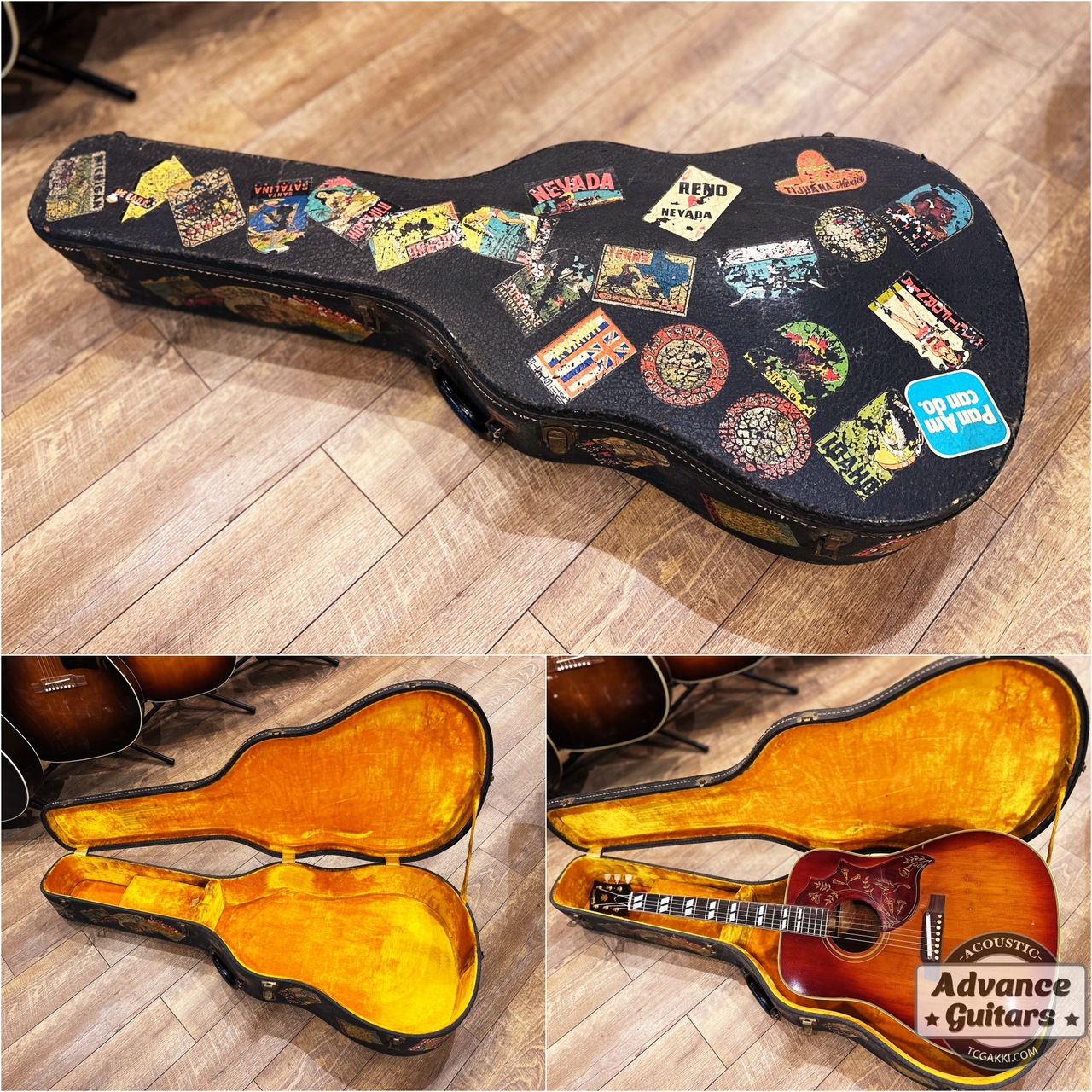 1960s スペイン製 ギター型 ヴィンテージレトロアンバーガラスボトル Gibson 1960年製 Hummingbird 