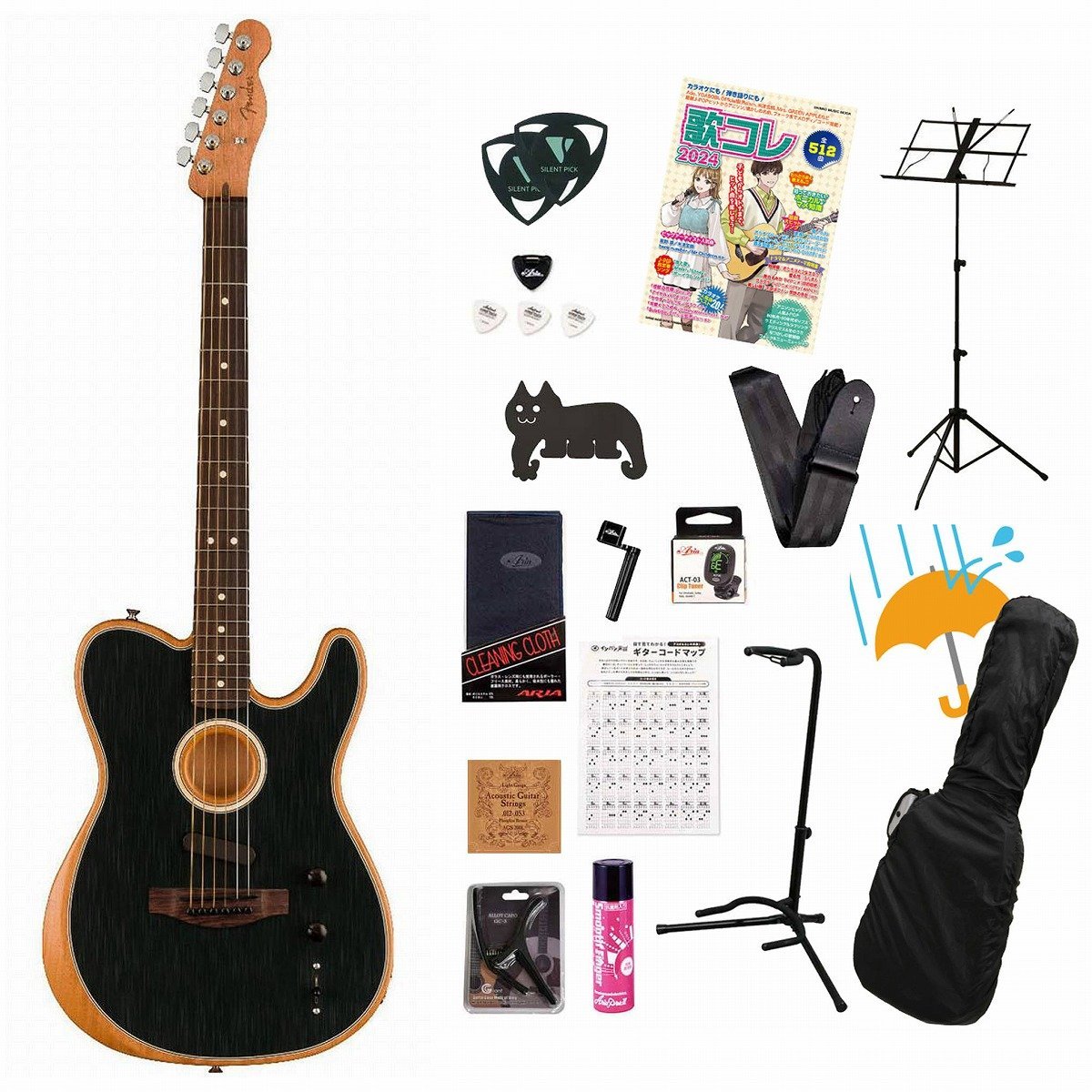 Fender Acoustasonic Player Telecaster Rosewood Brushed Black  アコギ弾き語りてんこ盛り18点初心者セット（新品/送料無料）【楽器検索デジマート】