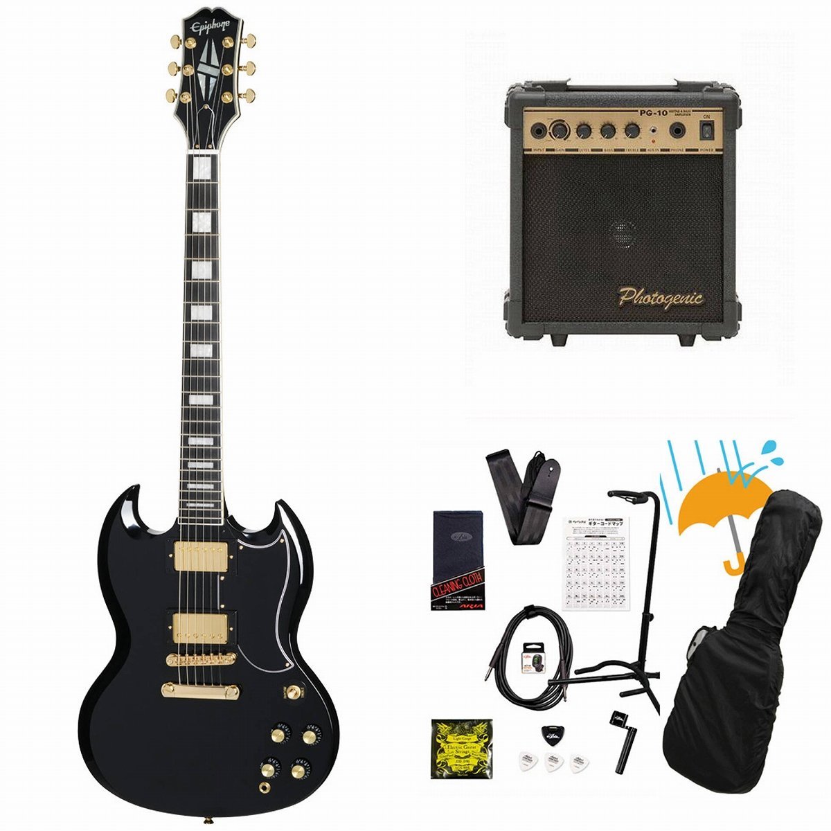 Epiphone Inspired by Gibson SG Custom Ebony エピフォン PG-10アンプ 