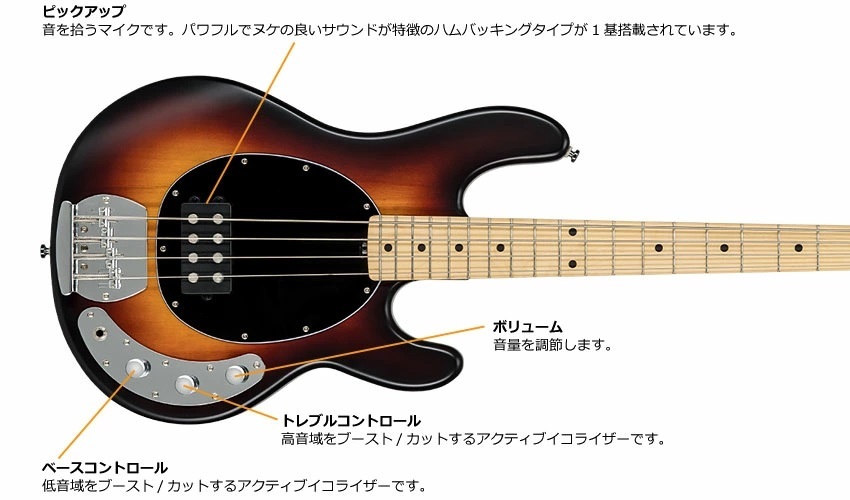 Sterling by MUSIC MAN エレキベース Ray4 Vintage Sunburst Satin/M スティングレイ  スターリン（新品/送料無料）【楽器検索デジマート】