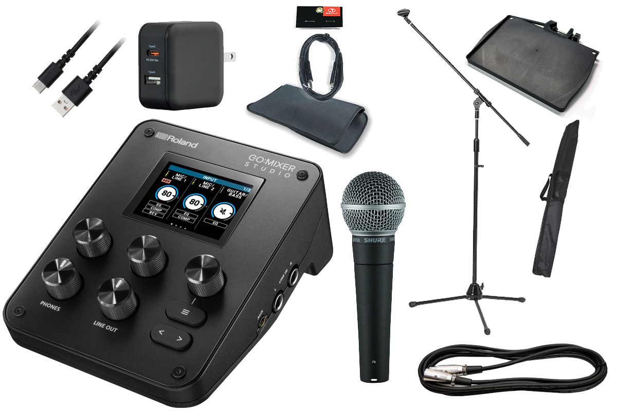 オーディオインターフェース、マイク、スタンド、ケーブルセット YAMAHA AG08W + ダイナミックマイク アームスタンド ポップガード Aux